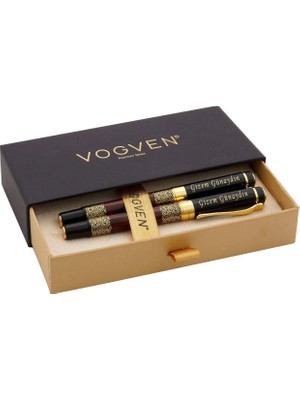  Vogven Marka Isme Özel Desenli Elegance Dolma ve Roller Kalem Seti