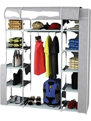 Trioport Çift Yandan Raflı Sert Plastik Pvc Profilli Bez Dolap / Gardırop/gardolap / Taşınabili