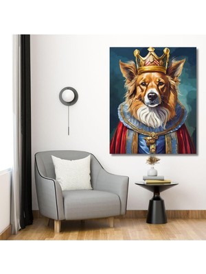 Dikey Kanvas Duvar Tablosu Kral Kostümlü Border Collie Köpek 70 x 100 GARTNM7297