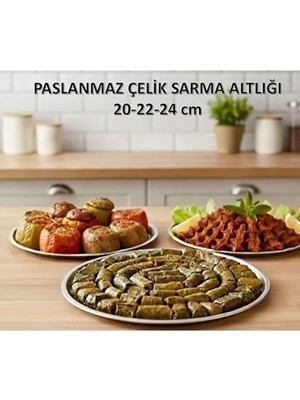 Tanemce Paslanmaz Çelik Metal Dolma - Sarma Altlığı 20-22-24 Cm, Pratik Dolma Altlığı, 3'lü
