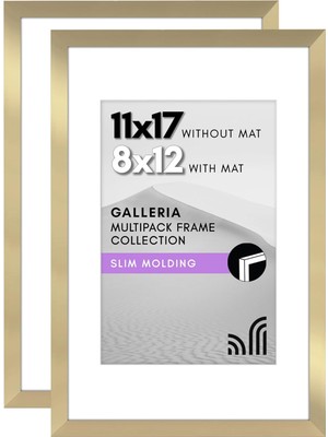 Americanflat 11X17 Resim Çerçevesi 2 Inç Altın Seti - Mat Veya 11X17 Çerçeve ile 8X12 Resim Ç