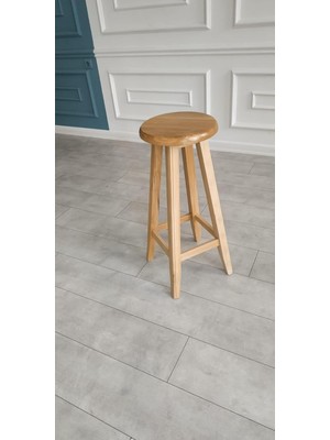 Ahhşap Bar Taburesi, Doğal Kayın Ağacı, Vernikli Ahşap Renk 28-29 cm Oturma Çapı, 60 cm Y�