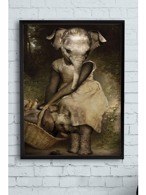 Anne Fil ve Yavrusu Sanatsal Çerçeveli Tablo 40X50CM