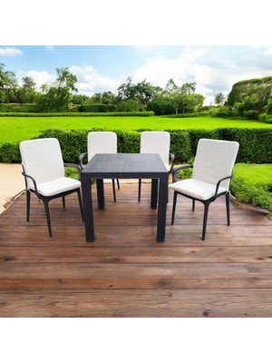 4 Adet Rattan Arkalıklı Sandalye Minderi (Kalınlık 4cm)-Primer Bej