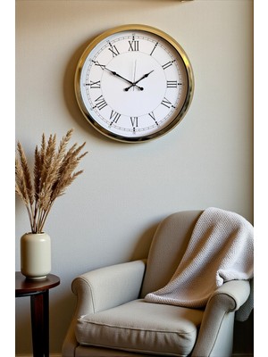 KSB Store Ihtişamlı Gold 52 cm Metal Roma Rakamlı Lüks Duvar Saati