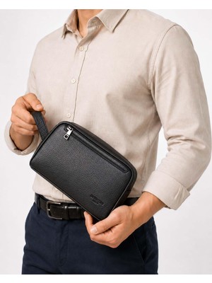 Deri,se Club 1993 Erkek Kozmetik Makyaj Tıraş Çantası Erkek El Çantası (Siyah)