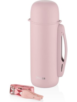 Dıller Çelik Termos Sıcak Tutma 12 Saat Pembe 1260ML Büyük Kapasite