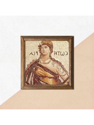 Soteria Mozaiği Taş Duvar Tablosu Ahşap Çerçeveli Duvar Dekoru Wall Art 25X25CM W1-74