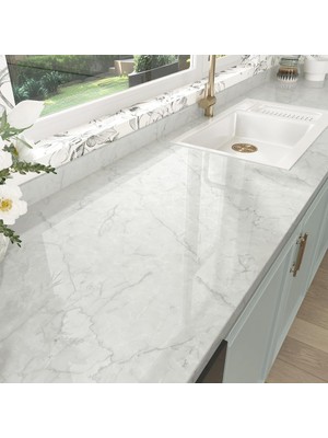 Hotdecor Mobilya Folyosu, Kendinden Yapışkanlı, Yıkanabilir Duvar Kağıdı, Mutfak, Gri Beyaz,