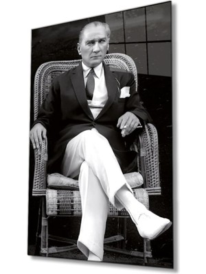 Atatürk Portresi Cam Tablo, Ev ve Ofis Duvar Dekoru, Hediyelik Büyük Temperli 4 mm Cam Tablo