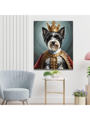 Gaagart Tekli Dikey Kanvas Duvar Tablosu Kral Kostümlü Siyah Beyaz Terrier Köpek 70 x 100 Gartnm7