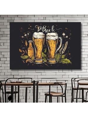 Tekli Yatay Kanvas Cafe Bar Duvar Tablosu Soyut Biralar, 40 x 30
