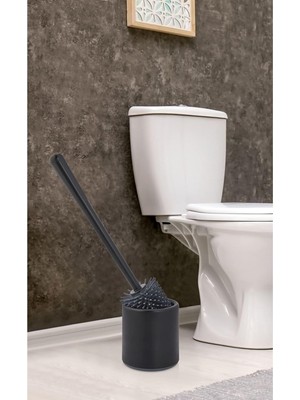 Silikon Wc Tuvalet Banyo Fırçası Klozet Fırçası Siyah Oval Siyah