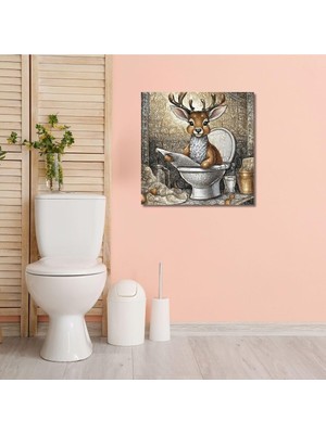 Tekli Kare Kanvas Banyo Tablosu Gazete Okuyan Yılan Görseli, 40 x 40