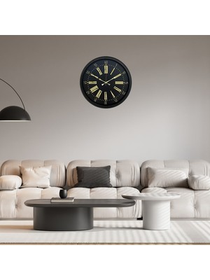 KSB Store Siyah Imperial Gold Roman 52 x 52 cm Duvar Saati