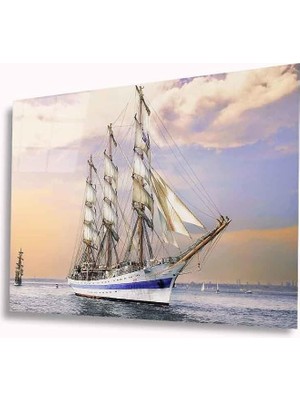 Sakin Denizde Yelkenli Çerçeveli Cam Tablo 60X60 cm CA01026
