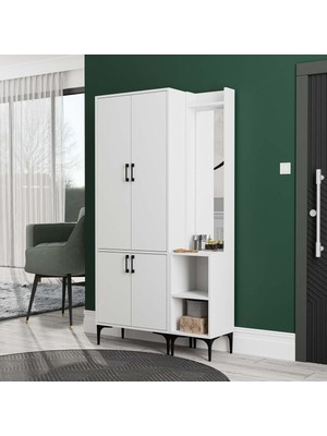 Mezza Set 5030-5040 Royal Sağ Aynali 4 Kapakli 5 Askili 2 Rafli Portmanto Beyaz
