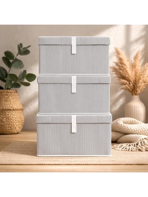 Çok Amaçlı Düzenleyici Kapaklı Sandık Tipi Kutu Hurç Organizer 3 Lü Set (Gri, Mini 40 x 30 x
