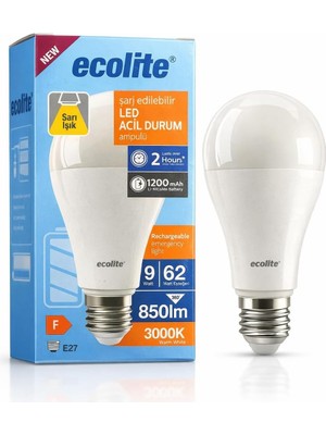 Ecolite Şarjlı LED Acil Durum Ampulü 9W E27 (Sarı)