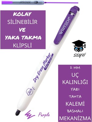 Writech Basmalı Tahta Kalemi, Yaka Clipsli, 2 Mm, Mor, Kolay Silinebilir