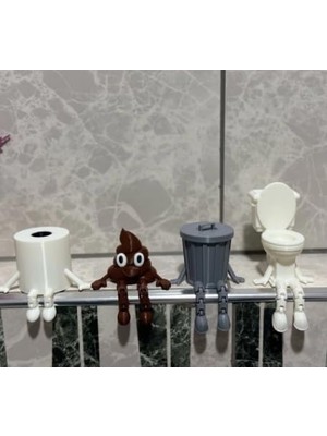 4'lü Eğlenceli Banyo Dekoratif Figür Seti/tuvalet Kağıdı, Kaka Emojisi, Çöp Kovası, Klozet