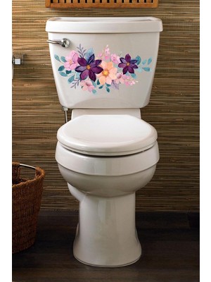 Pembe Mor Çiçekler Klozet Kapağı ve Banyo Sticker