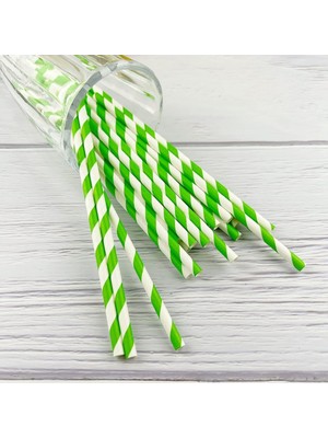 3b Trend Kağıt Pipet Yeşil Beyaz 25'li