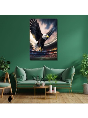 Tekli Dikey Kanvas Duvar Tablosu Stadyumda Uçan Kara Kartal, 100 x 150