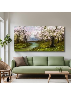 Panoramik Kanvas Duvar Tablosu Yeşil Dere ve Doğa Manzara, 100 x 50