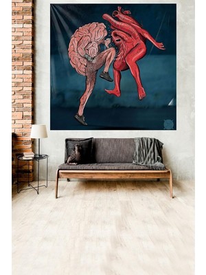 Kalp ve Beyin Fightclub Leke Tutmaz Kadife Dokulu Kumaş Duvar Örtüsü Duvar Halısı Tapestry Wll