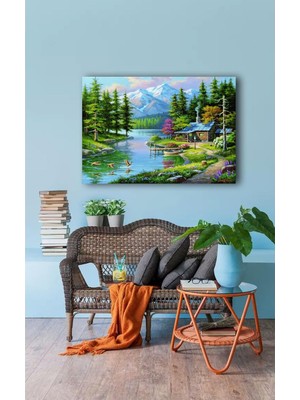 Mgi Design Manzara Kanvas Tablo, Dağ ve Göl Temalı Duvar Sanatı, 60X90 Cm, Tek Parça