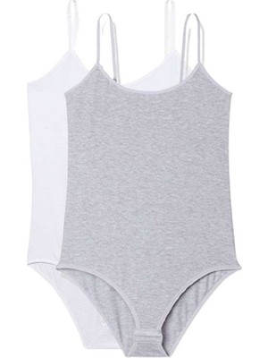 Royaleks 2 Adet Ip Askılı Kadın Çıtçıtlı Body Beyaz ve Gri