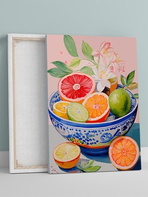 Citrus Symphony, Narenciye Tabağı, Natürmort Mutfak Kanvas Tablo - Tuval Tablo