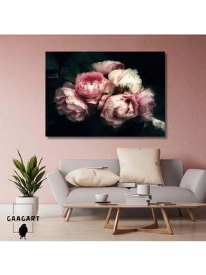 Yatay Kanvas Duvar Tablosu Siyah Fonda Pembe Güller 90 x 60