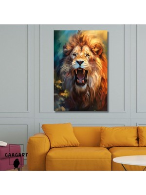 Tekli Dikey Kanvas Duvar Tablosu Soyut Kükreyen Aslan, 50 x 70