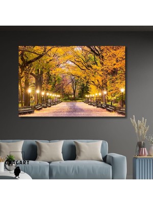 Tekli Yatay Kanvas Duvar Tablosu Işıklı Ağaçlı Park Manzarası, 120 x 80