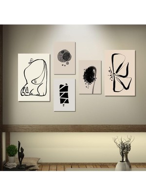 5 Parçalı Kanvas Tablo Modern Soyut Kedi ve Kelebek Dizaynı, 30 x 40