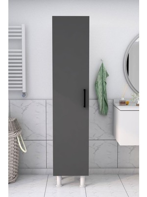 5 Raflı Banyo Boy Dolabı Beyaz Antrasit