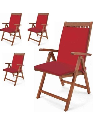 Mer-Tim Bahçe Balkon Salon Kırmızı Sandalye Minderi (Arkalıklı) 4 Lü
