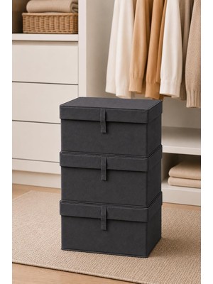 Çok Amaçlı Saklama Kutusu Düzenleyici Kapaklı Sandık Tipi Kutu Hurç Organizer 3 Lü Set (Antr