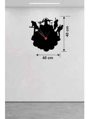 KSB Store Mey Ithalat® Rock Band ve Müzik Temalı Ahşap Duvar Saati - 40X40 cm Lazer Kesim