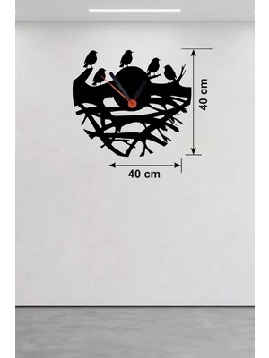 KSB Store Mey Ithalat® Dallarda Kuşlar Tasarım Ahşap Duvar Saati - 40X40 cm Dekoratif Saat