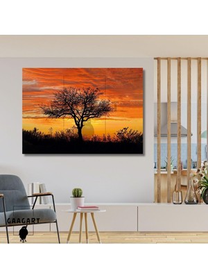 Yatay Kanvas Duvar Tablosu Turuncu Gökyüzü ve Ağaç 120 x 80