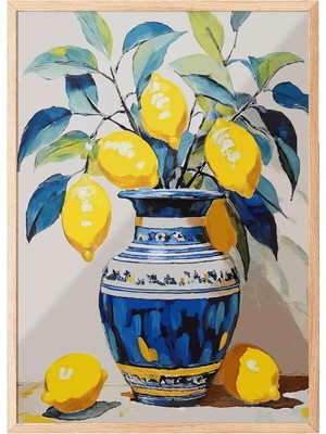 Zestia Ahşap Çerçeveli Tablo, Limonlu Vazo – Canlı Renkler, Mutfak Dekoru Poster No: 113218 30