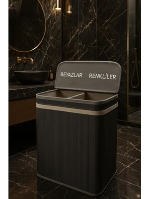 Modern Bambu Beyazlar/renkliler Ayrı Bölmeli Çamaşır Kirli Sepeti 52X32X60CM 100 Litre Büyük