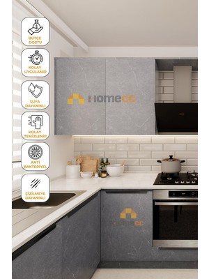 Homecc Yapışkanlı Folyo - Gri Kaya Pvc Mermer Panel Kaplama Kağıdı - Mobilya Duvar Kapı Yapis