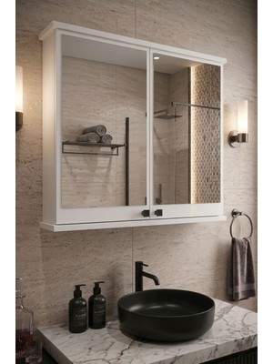 Orysa Design Ad-1 Banyo Dolabı, 2 Kapaklı Beyaz Lavabo Üstü Aynalı Banyo Dolabı, Çok Amaçlı