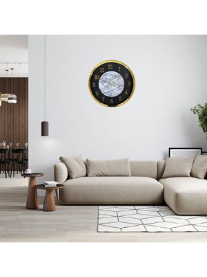 KSB Store Gold Mermer Desenli Modern 52 x 52 cm Duvar Saati
