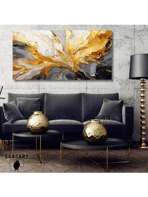 Panoramik Kanvas Duvar Tablosu Soyut Gri Gold Desen, 120 x 60
