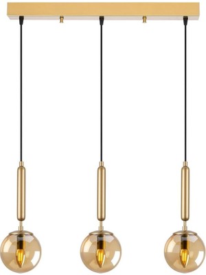 Camlı 3'lü Sıralı Sarkıt Parlak Gold Salon ve Antre Avizesi, ALTIN-11466